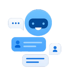 AI chatbot icon with speech bubbles representing instant communication and lead automation for customer engagement.