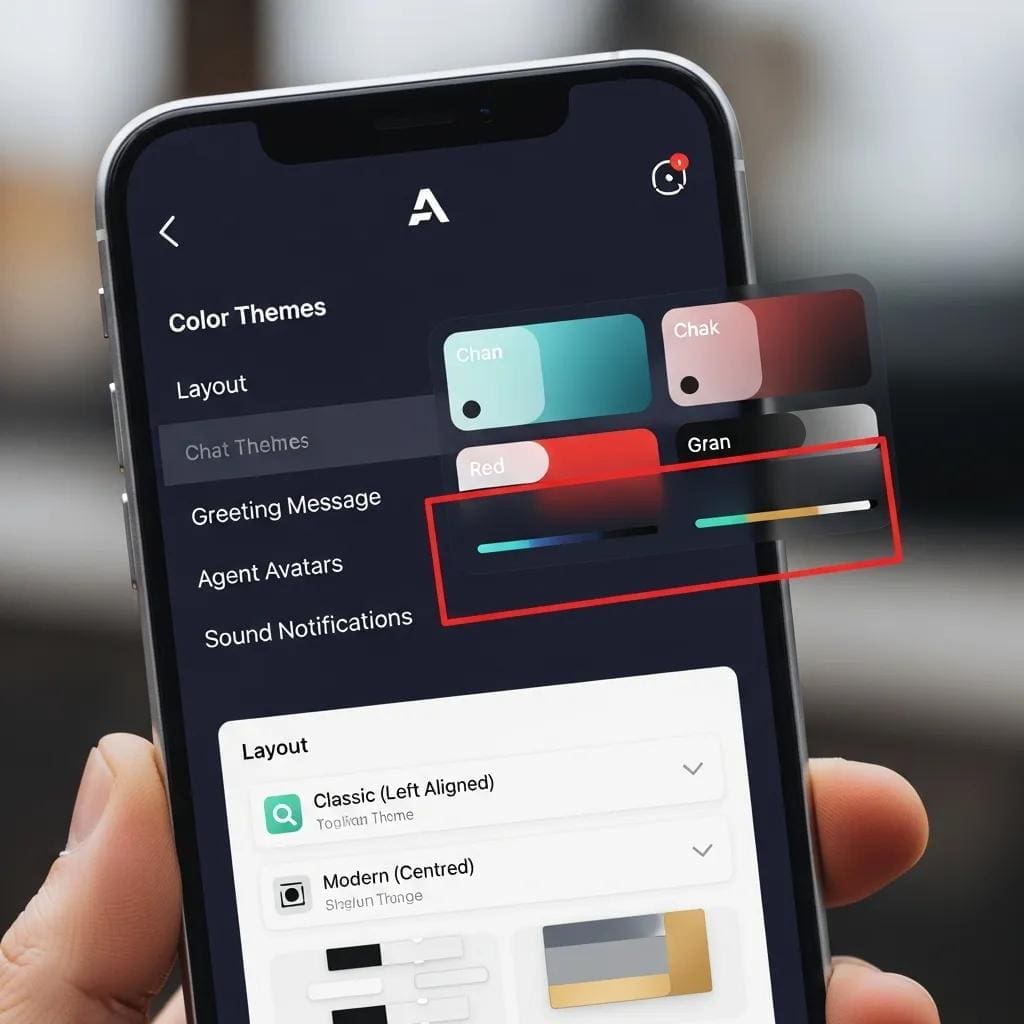 Close-up of a customizable chat widget interface on a mobile device
