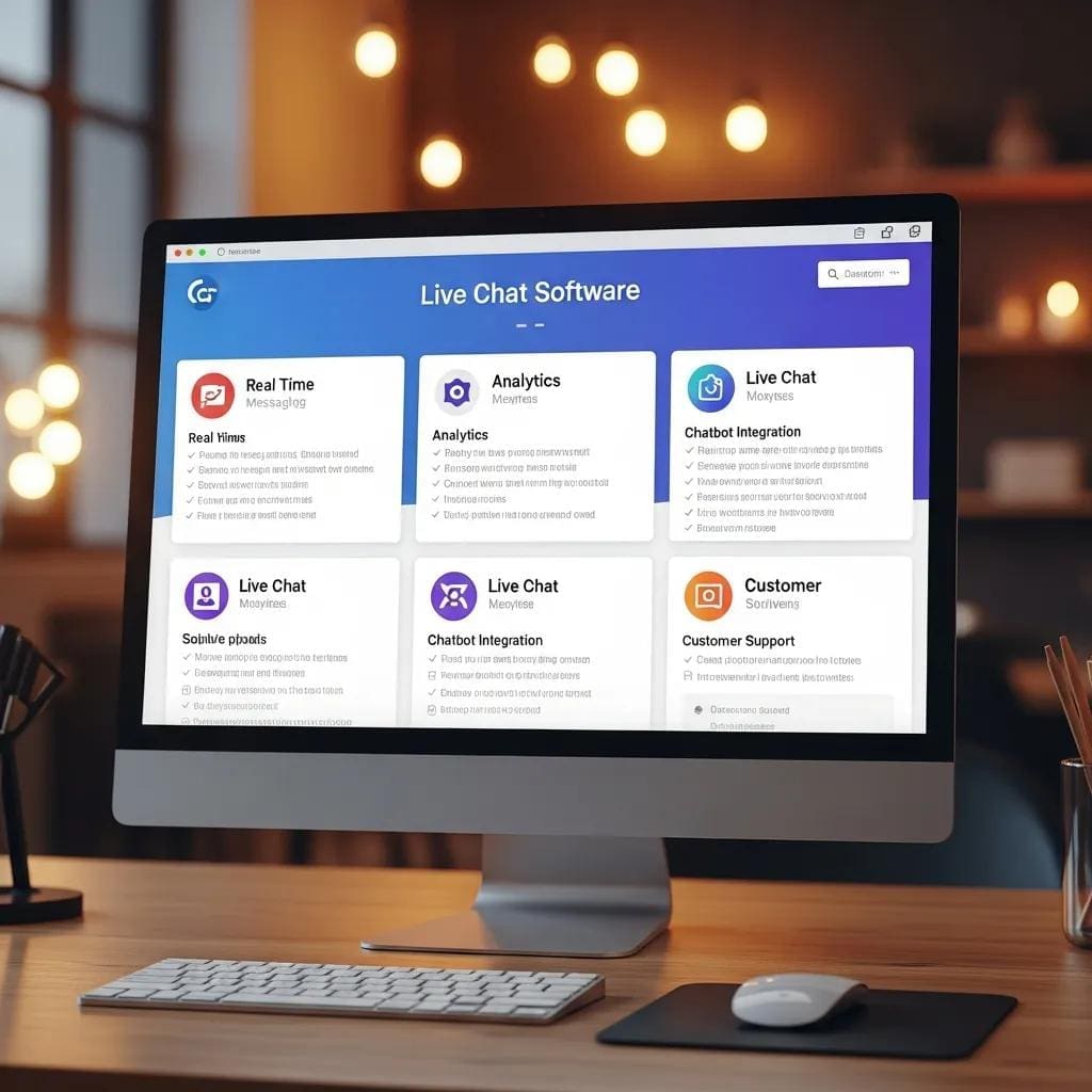 Computer screen showcasing various live chat software options for businesses